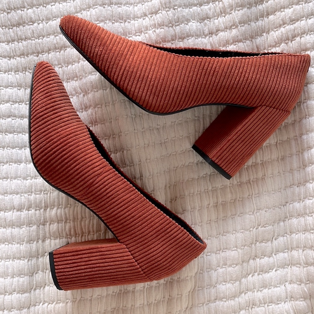 Dark orange corduroy Matt & Nat block heels, size 37